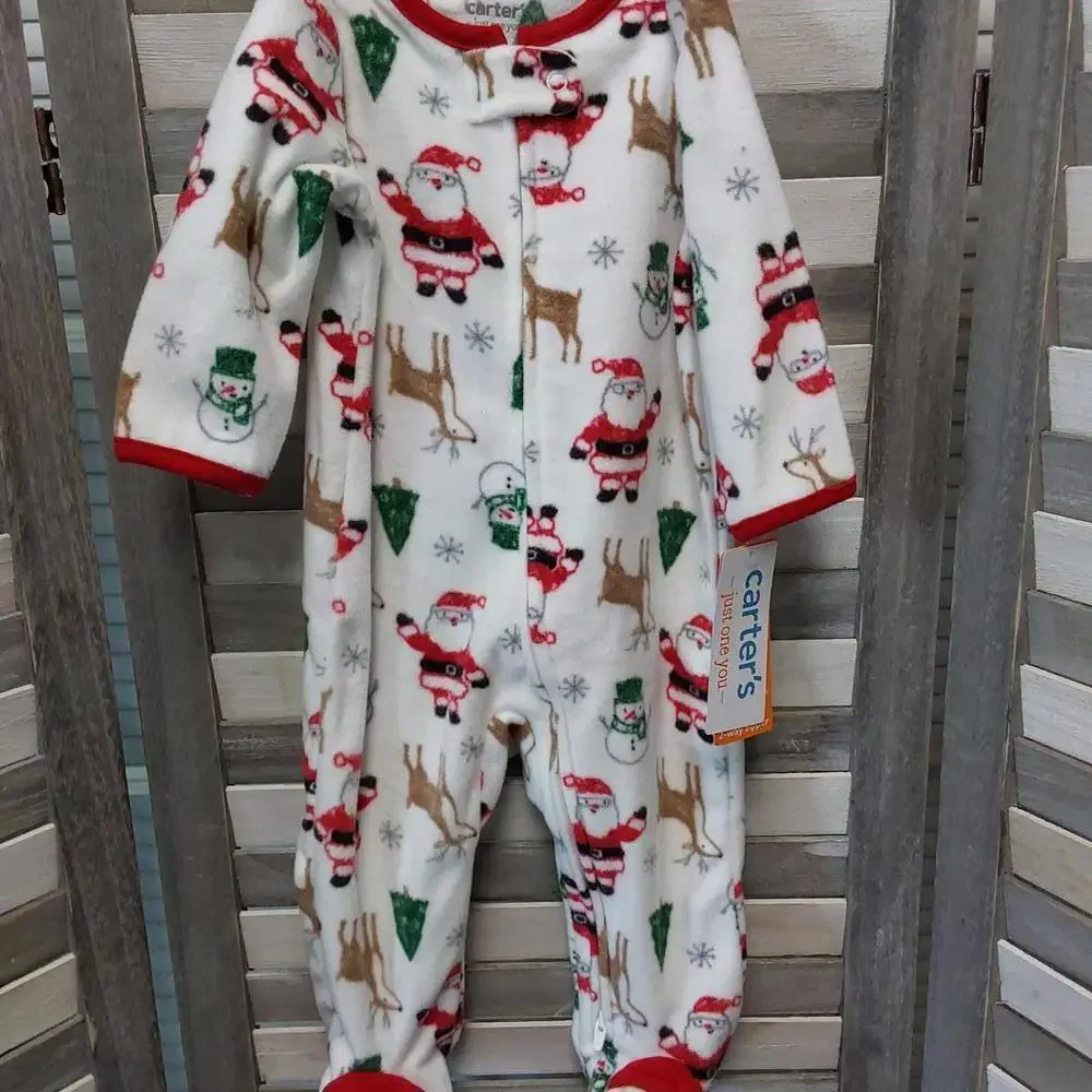 Baby Santa Christmas Fleece Fleece Footed Pajama | Carters | 3M